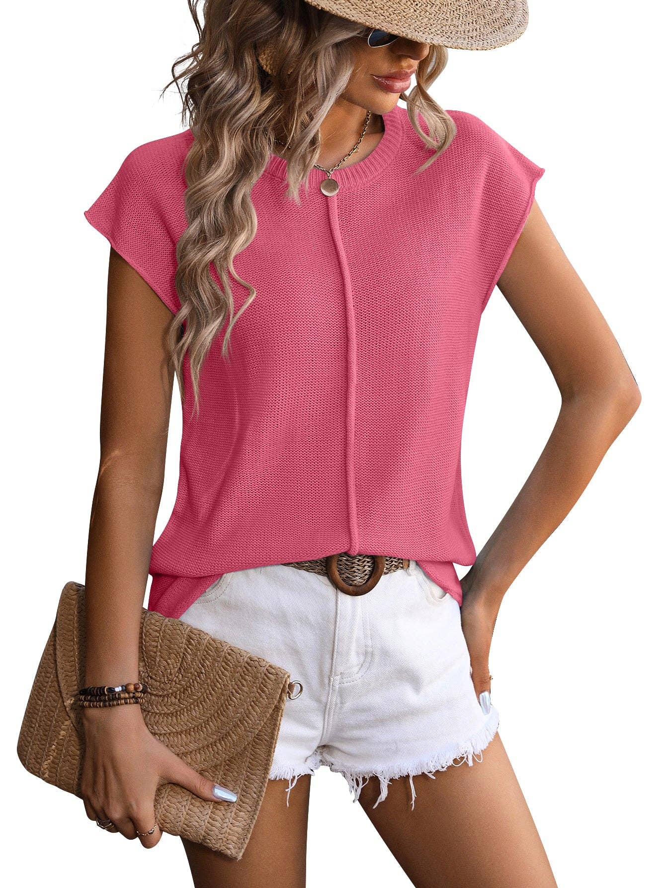 White Knit Cap Sleeve Summer Sweater Tee Top