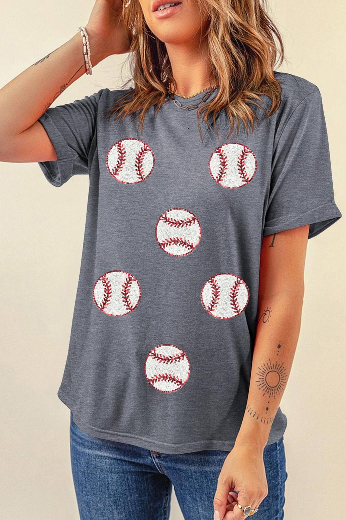 Sequin Rugby Football Patch Graphic T Shirt | S-3XL