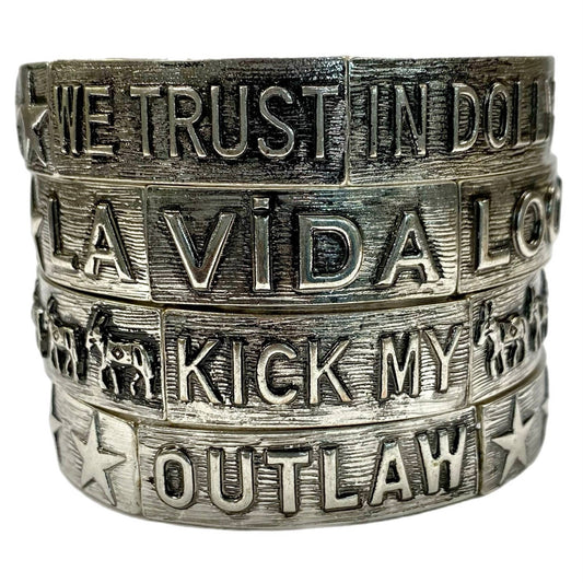 Silver Metal Stretch Bracelets with Sayings