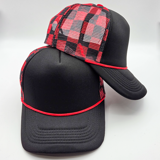 Black & Red Checkered Foam Trucker Hat