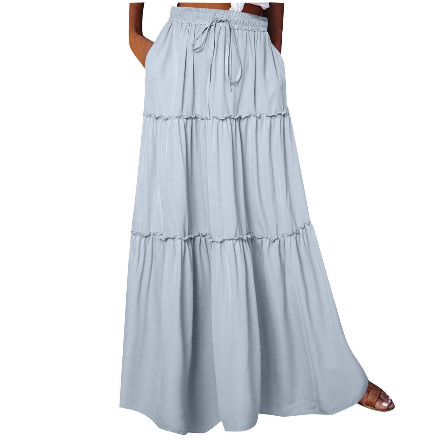 Boho Tiered Maxi Skirt with Pocket 17colors