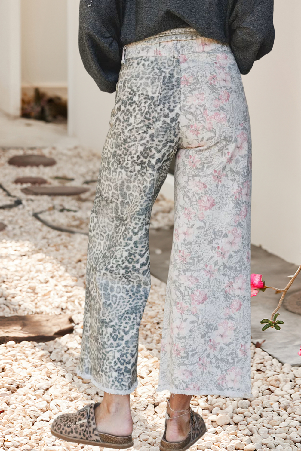 LDC The Nest Ezra Mixed Print Leopard Wide Leg Jeans