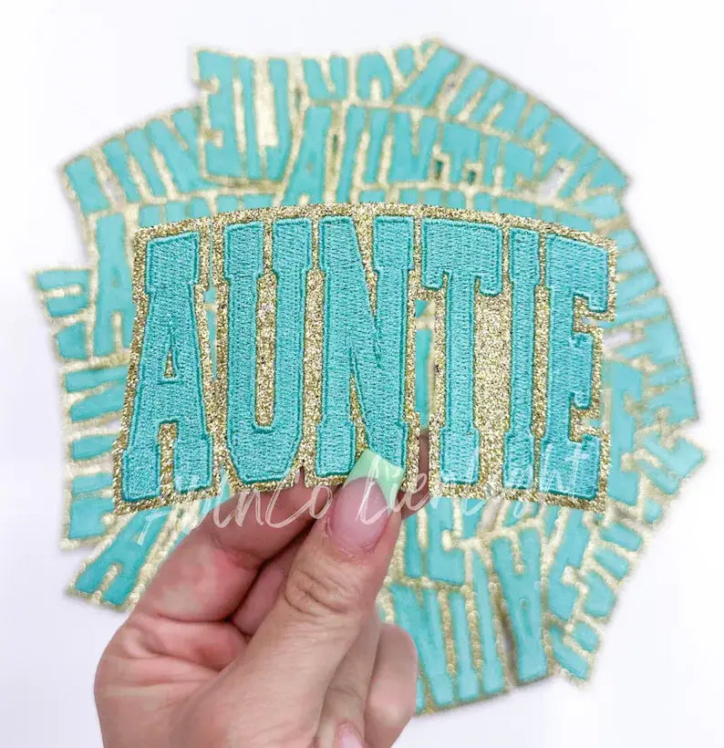 Turquoise Auntie Embroidery Patch 