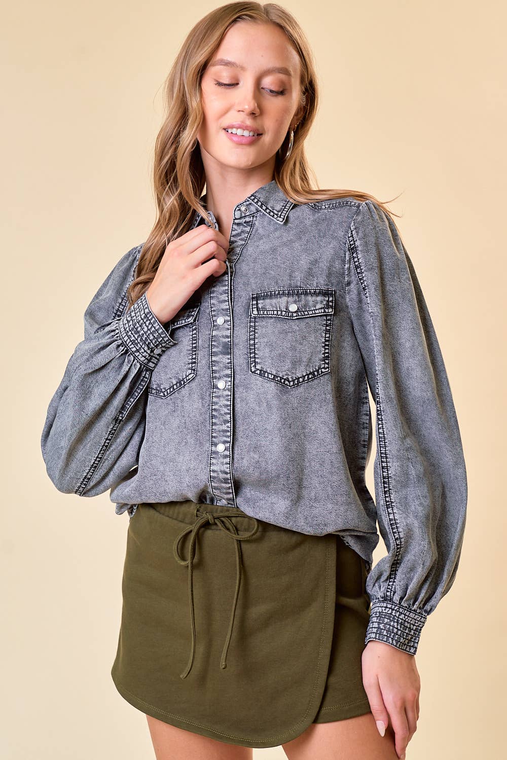 DOUBLE BUST POCKET DENIM SHIRT - 41699T-1