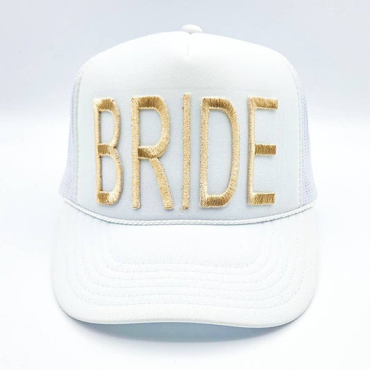 BRIDE Metallic Gold Puff Embroidered HAT/POCKET Patch