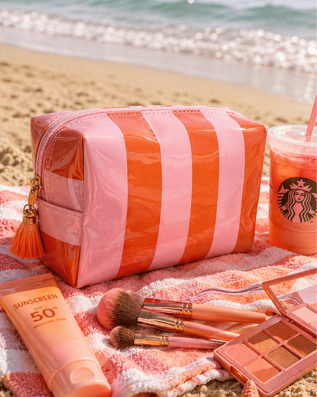 PVC Waterproof Wide Stripe Beach Make Up Bags-W