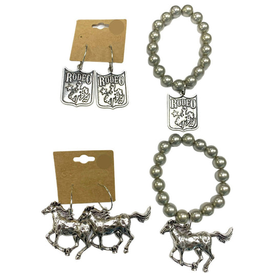 Rodeo & Running Horse Charm Jewelry - Earring & Bracelet