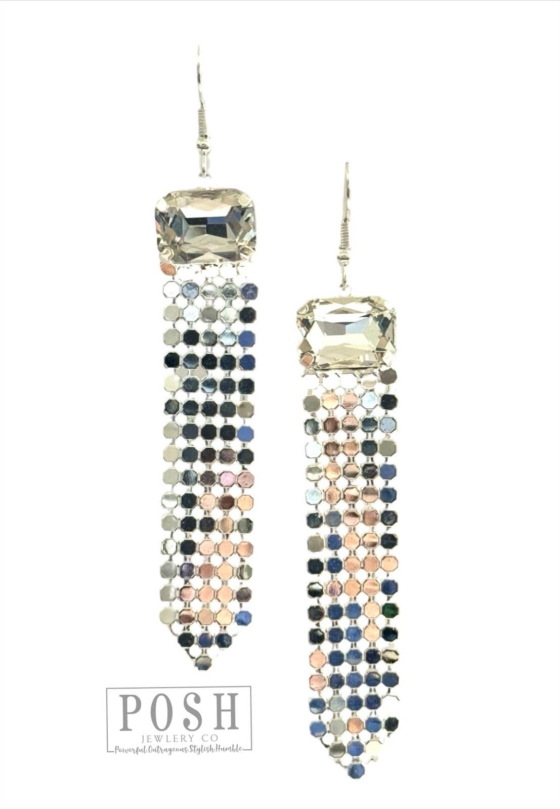 Rhinestone mesh earring