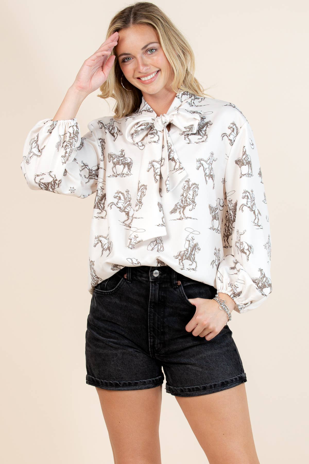 T1629-5302-Western Sheriff Cowboy Print Blouse
