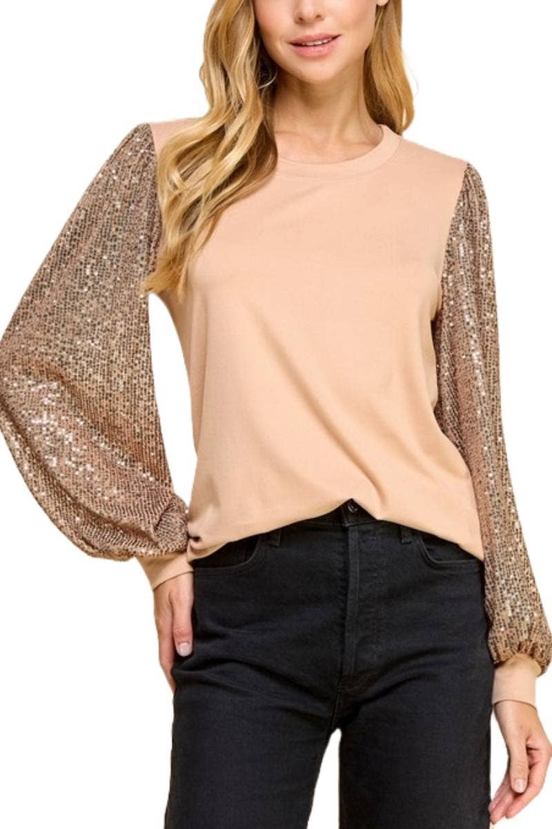 Solid Top With Sequins Detailed Sleeves