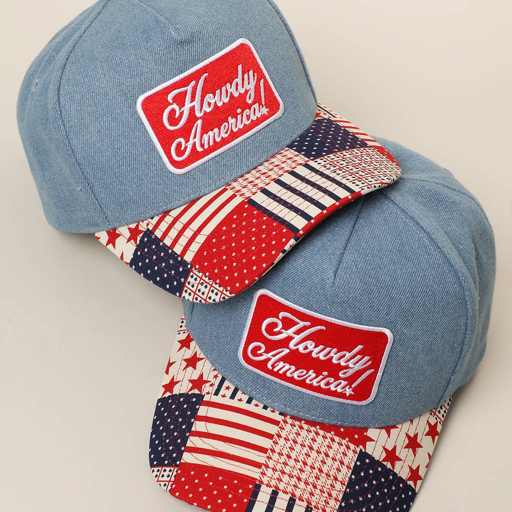 Howdy America Embroidered Patch Patchwork Denim Trucker Hat