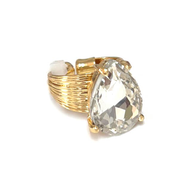 Teardrop Glass Crystal Cocktail Bead Adjustable Wire Ring