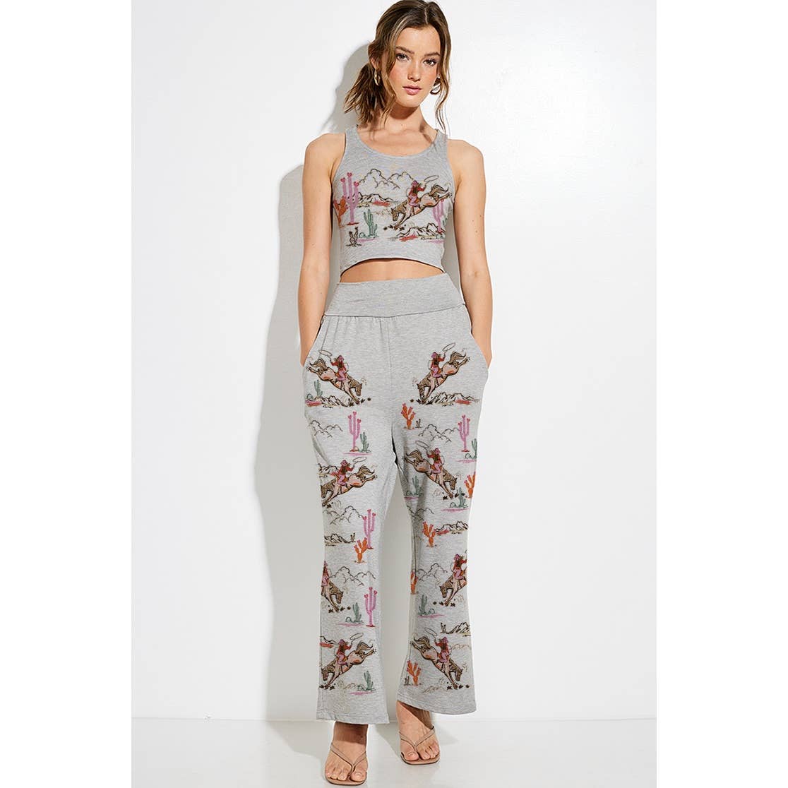 Cowgirl crop tank top and maximized pants set