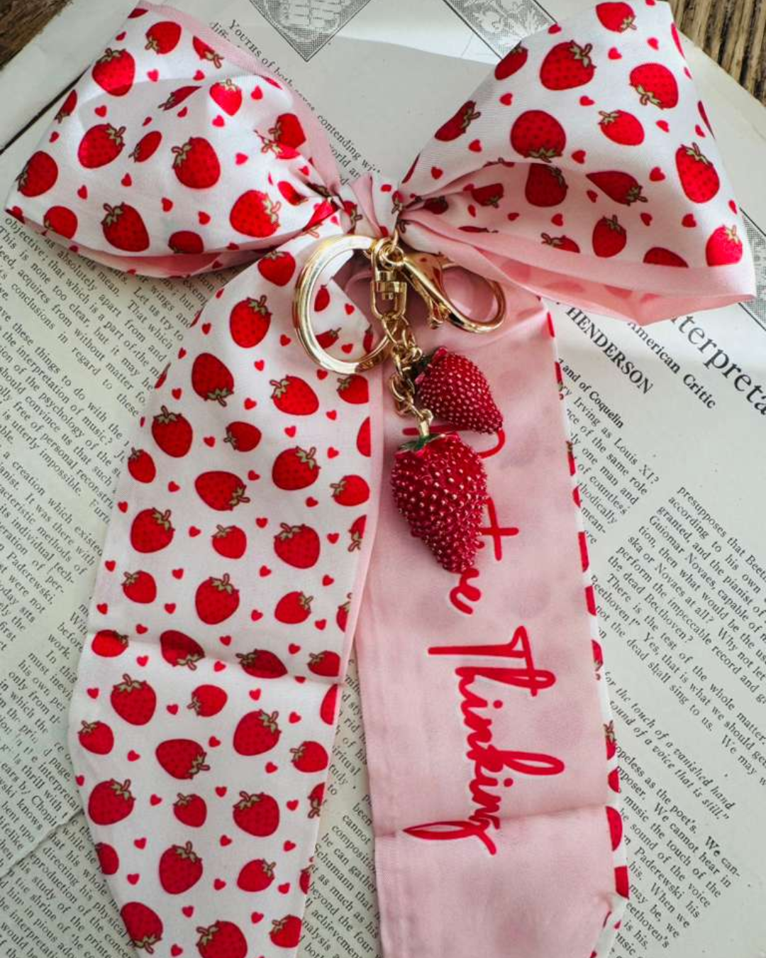 Strawberry Bow Keychain & Bag Charm Set-W