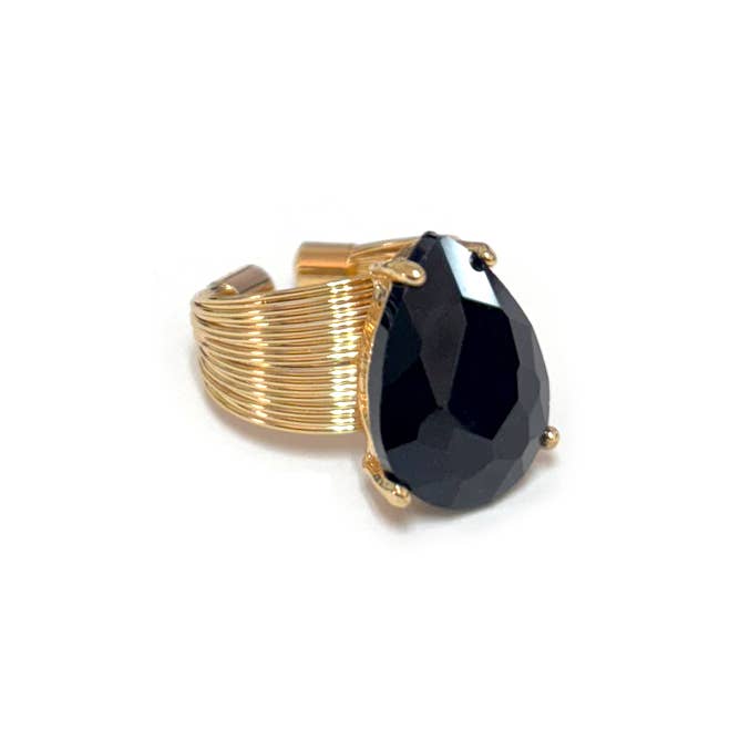 Teardrop Glass Crystal Cocktail Bead Adjustable Wire Ring