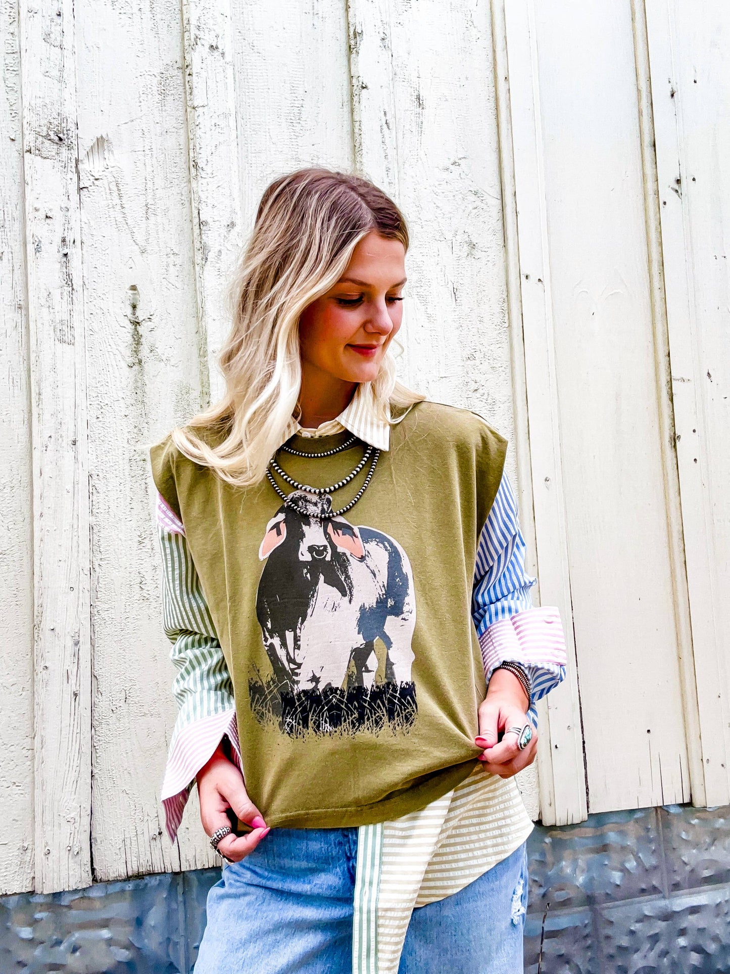 The Brahma Bull Boxy Tank- Olive Green 
