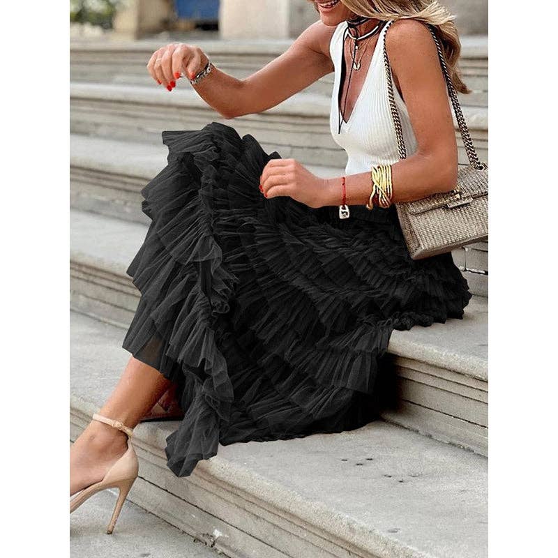 A-Line High Waisted Solid Color Tulle Skirts Bottoms