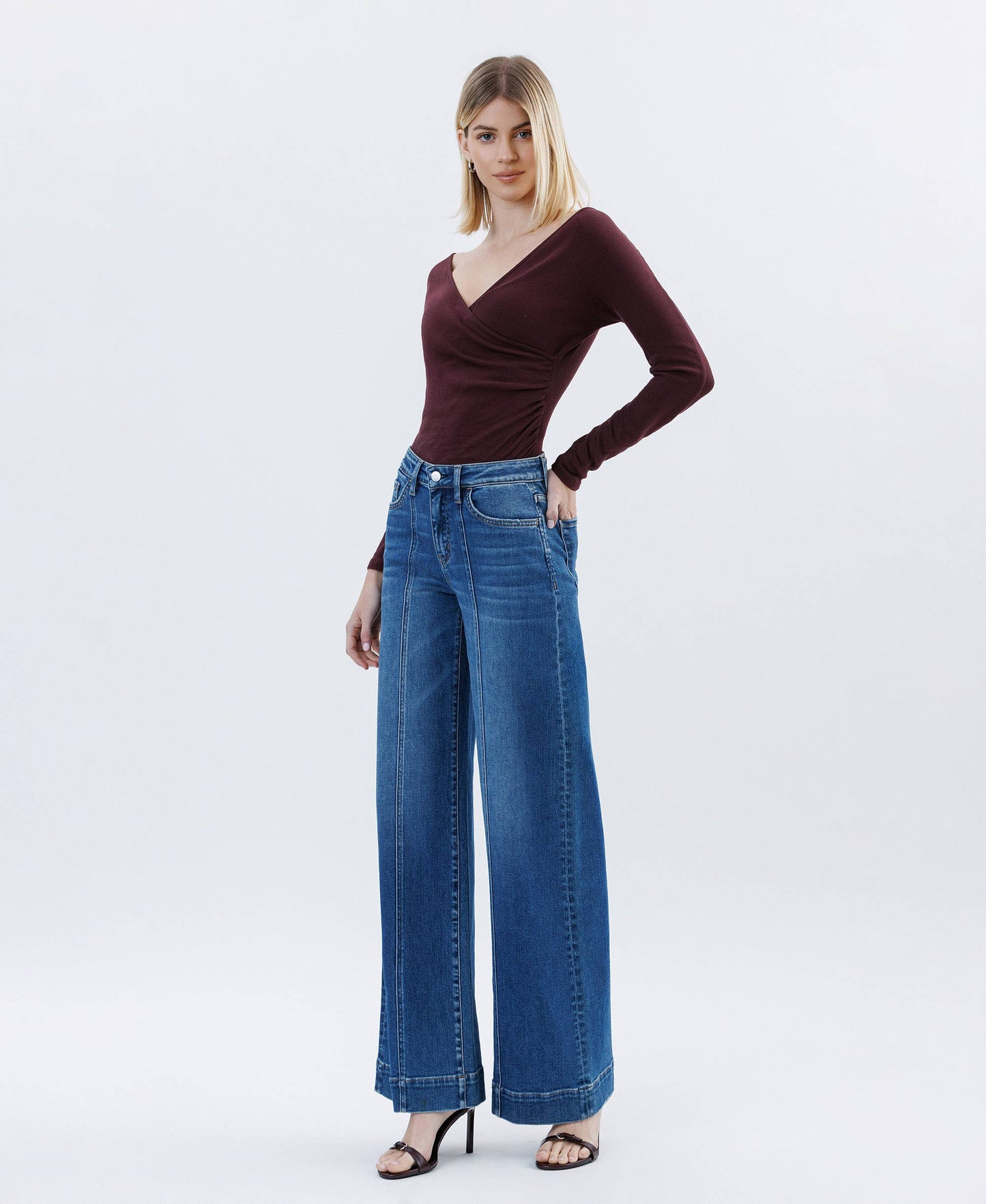 HIGH RISE TROUSER HEM EXTREME WIDE LEG JEANS F6014