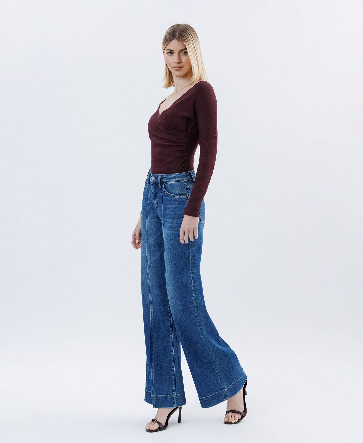 HIGH RISE TROUSER HEM EXTREME WIDE LEG JEANS F6014