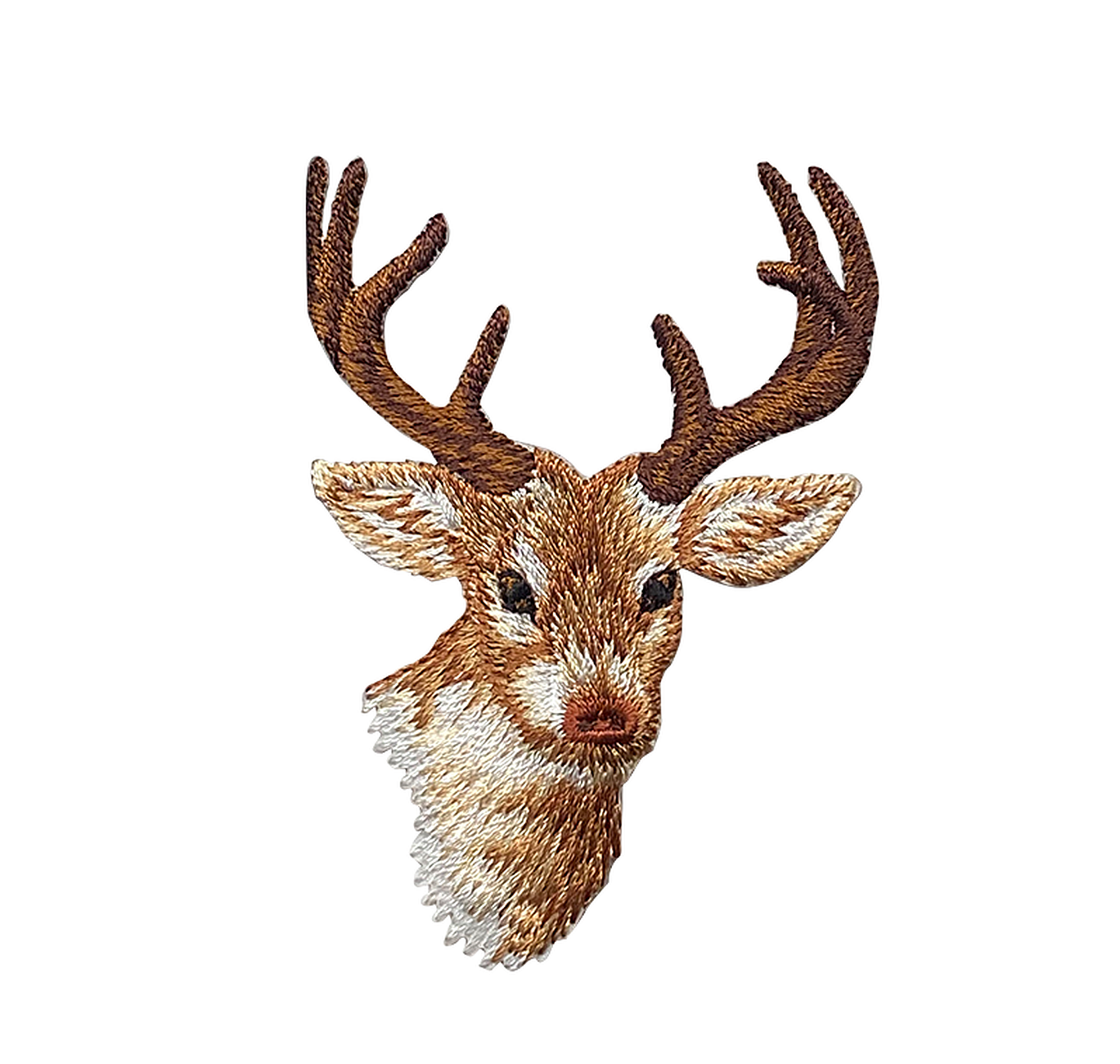 Natural Deer Head, White Tail Buck Embroidered Iron on Patch