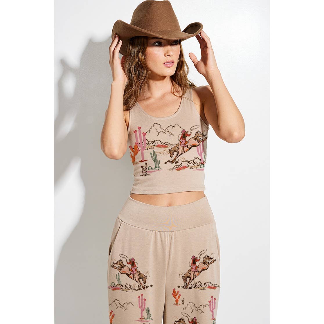 Cowgirl crop tank top and maximized pants set