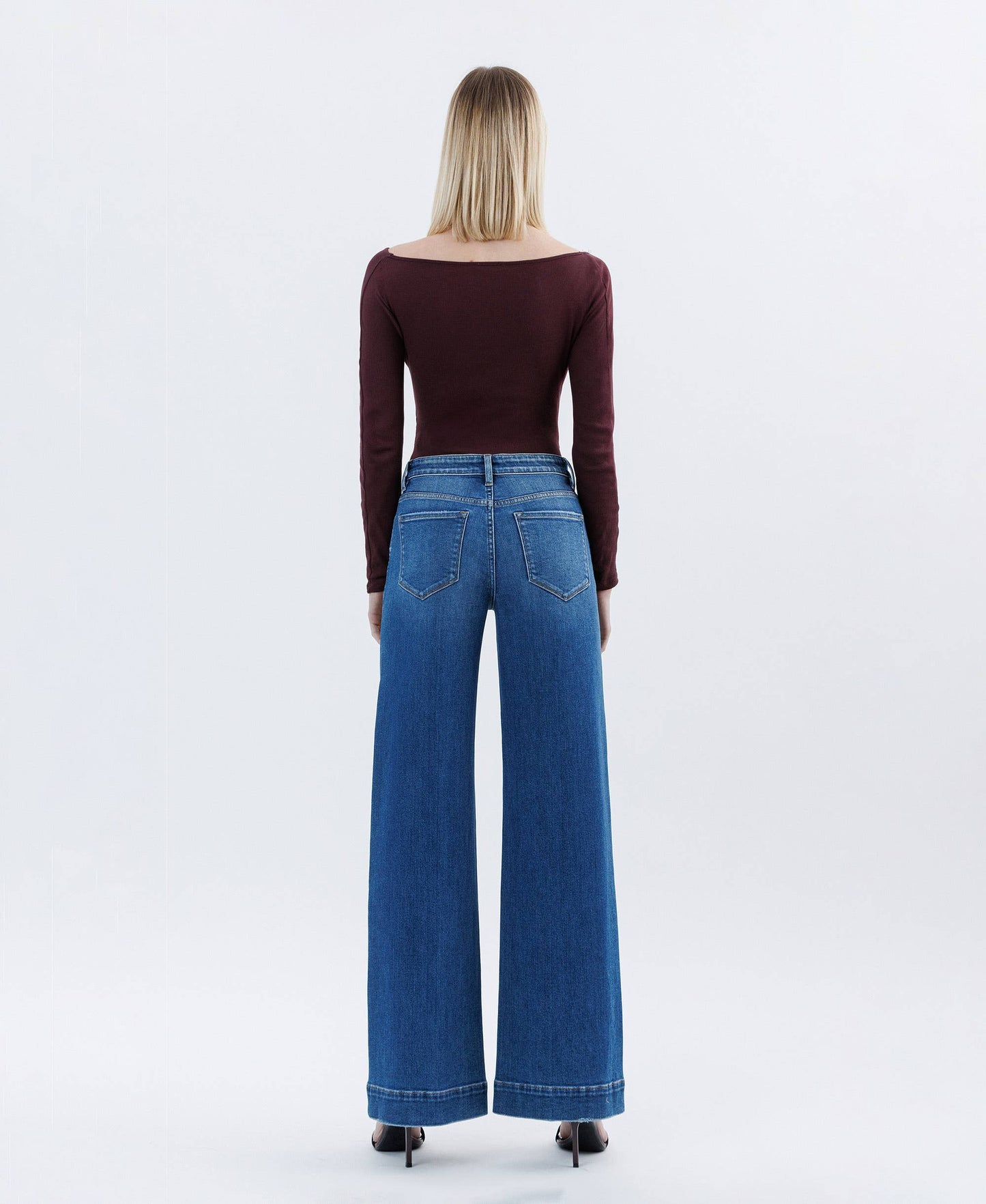 HIGH RISE TROUSER HEM EXTREME WIDE LEG JEANS F6014