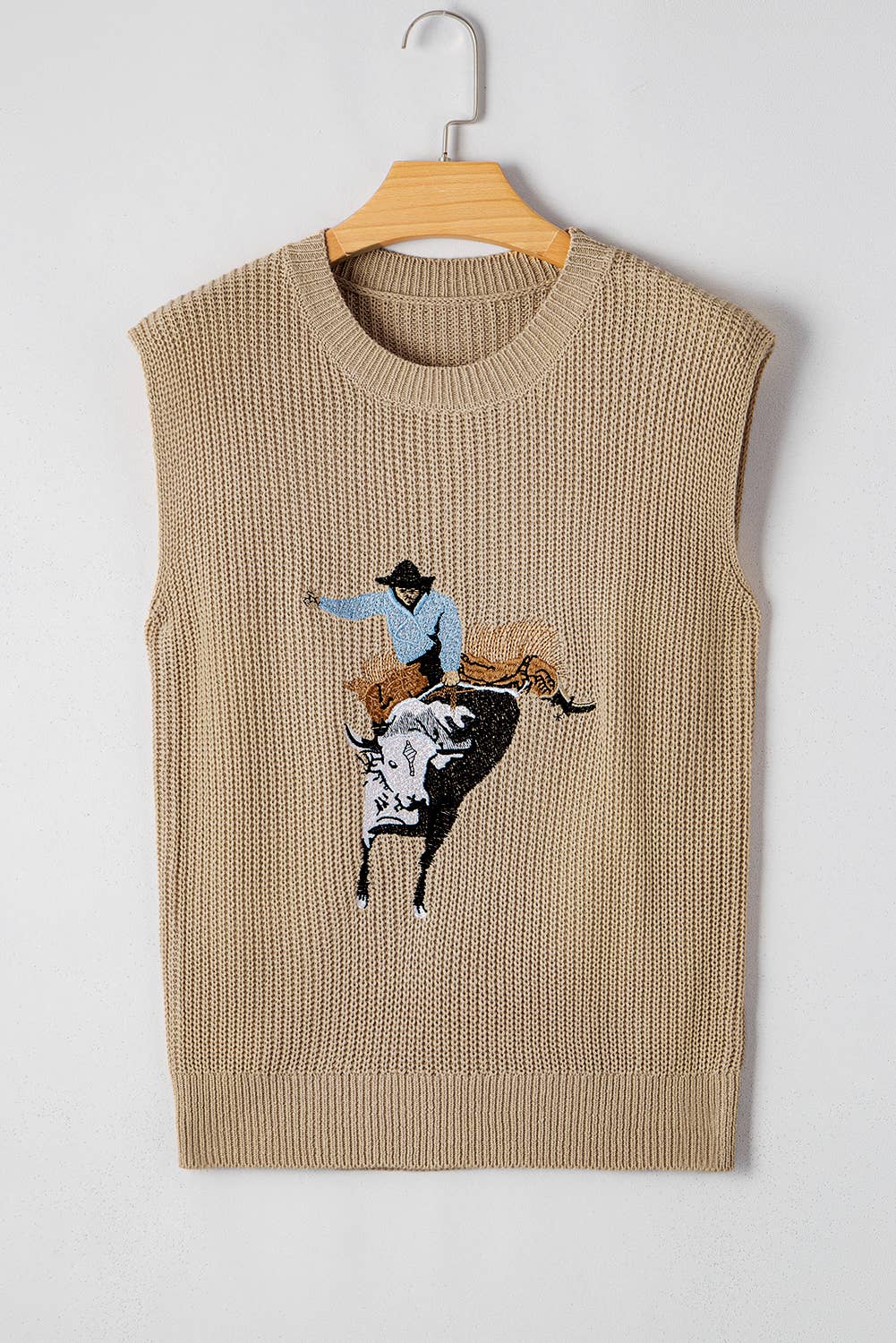 Western Cowboy Embroidery Sleevless Sweater | S-XL