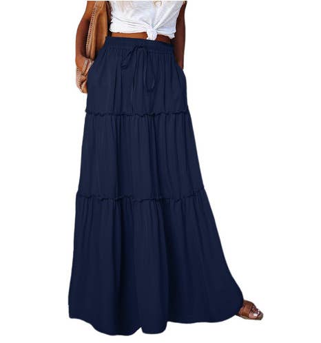 Boho Tiered Maxi Skirt with Pocket 17colors