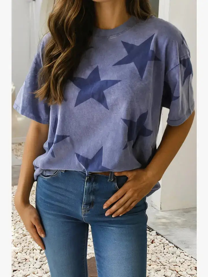 LDC Independence Day Star Printed Mineral Wash T Shirt