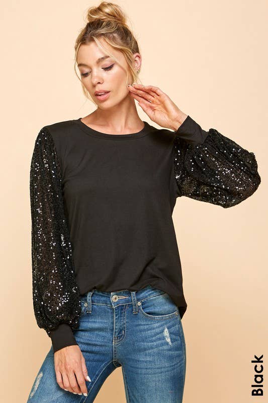 Solid Top With Sequins Detailed Sleeves