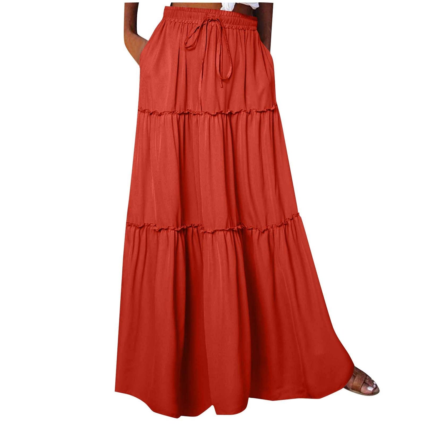 Boho Tiered Maxi Skirt with Pocket 17colors