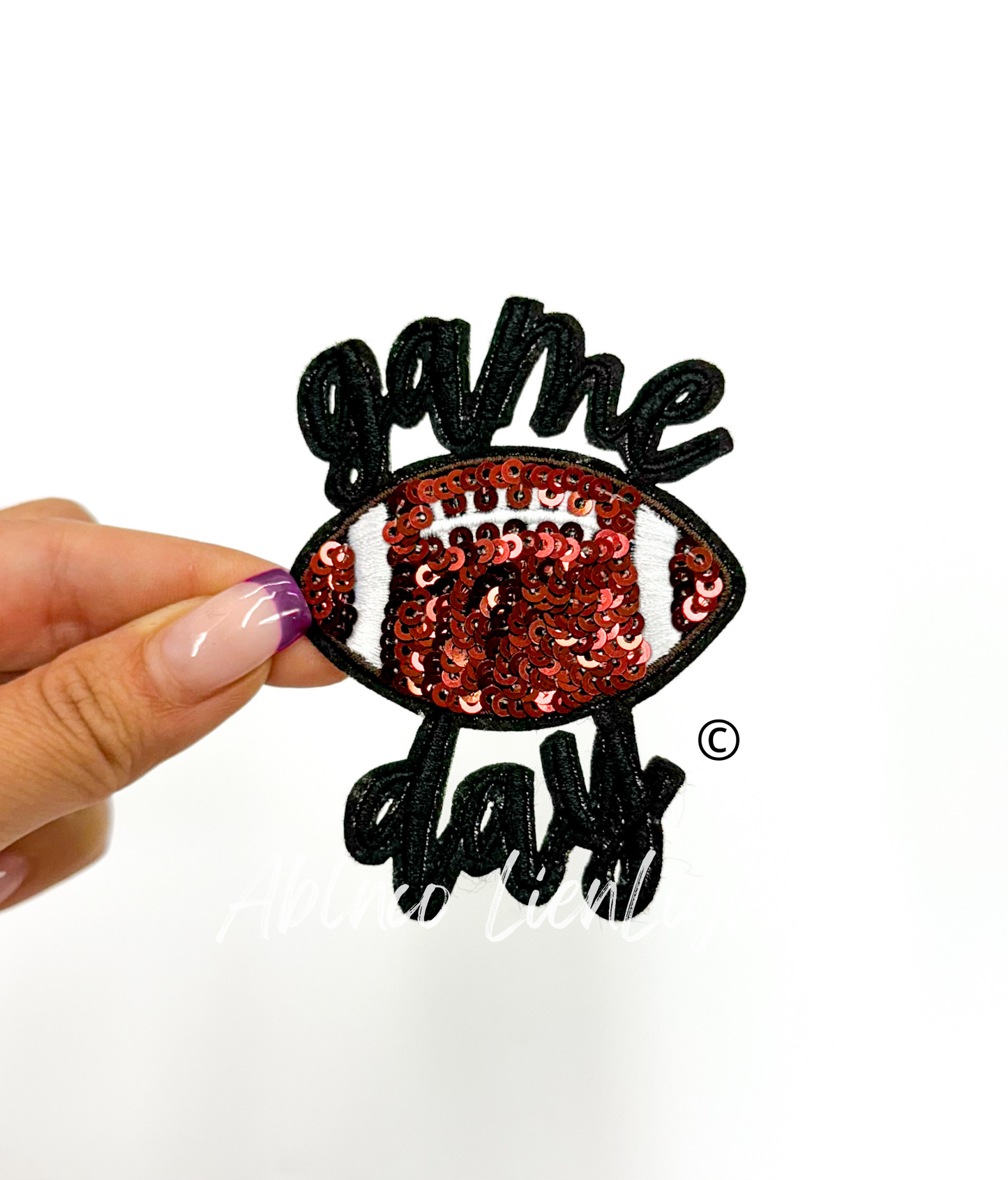 3” game day football sequins embroidery patch iron on