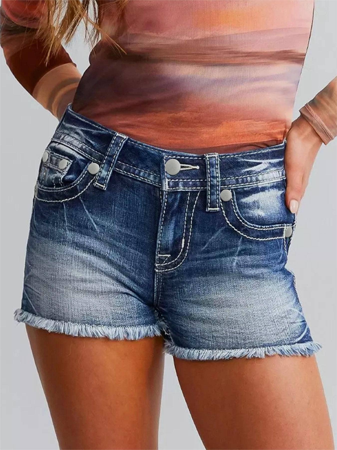 Horseshoe embroidered denim shorts