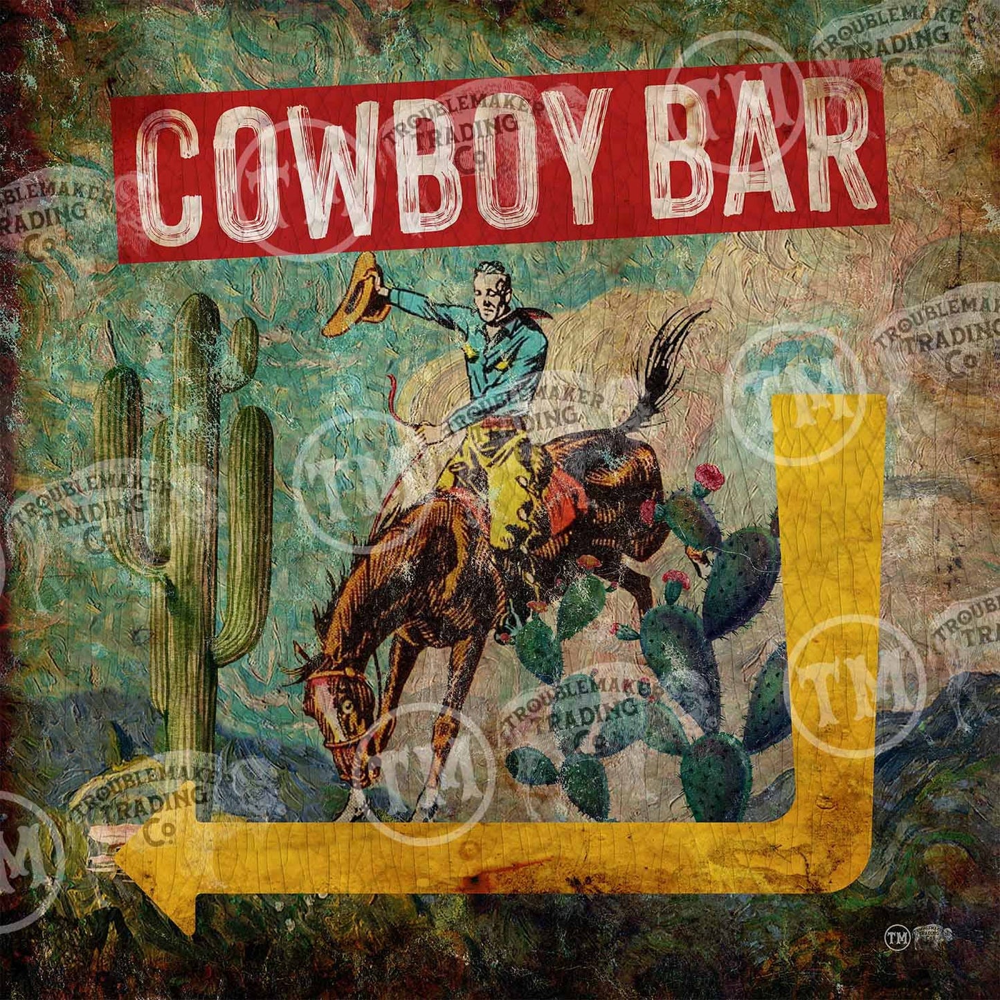 Cowboy Bar Square Art Print on Canvas