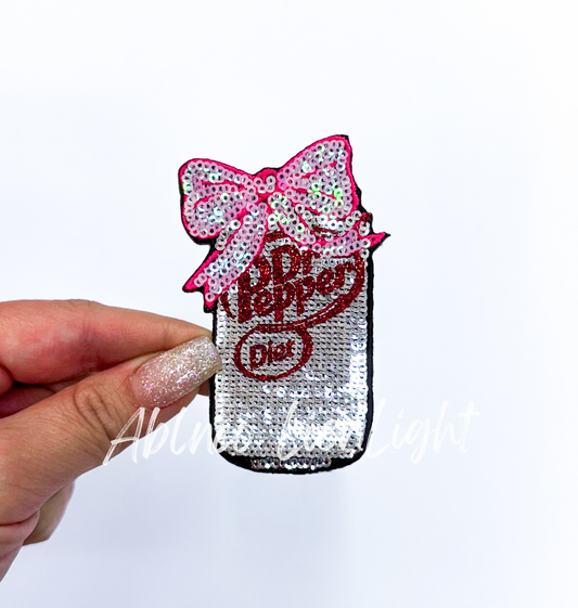 Diet Dr Pepper Bow Sequins Iron On Patch