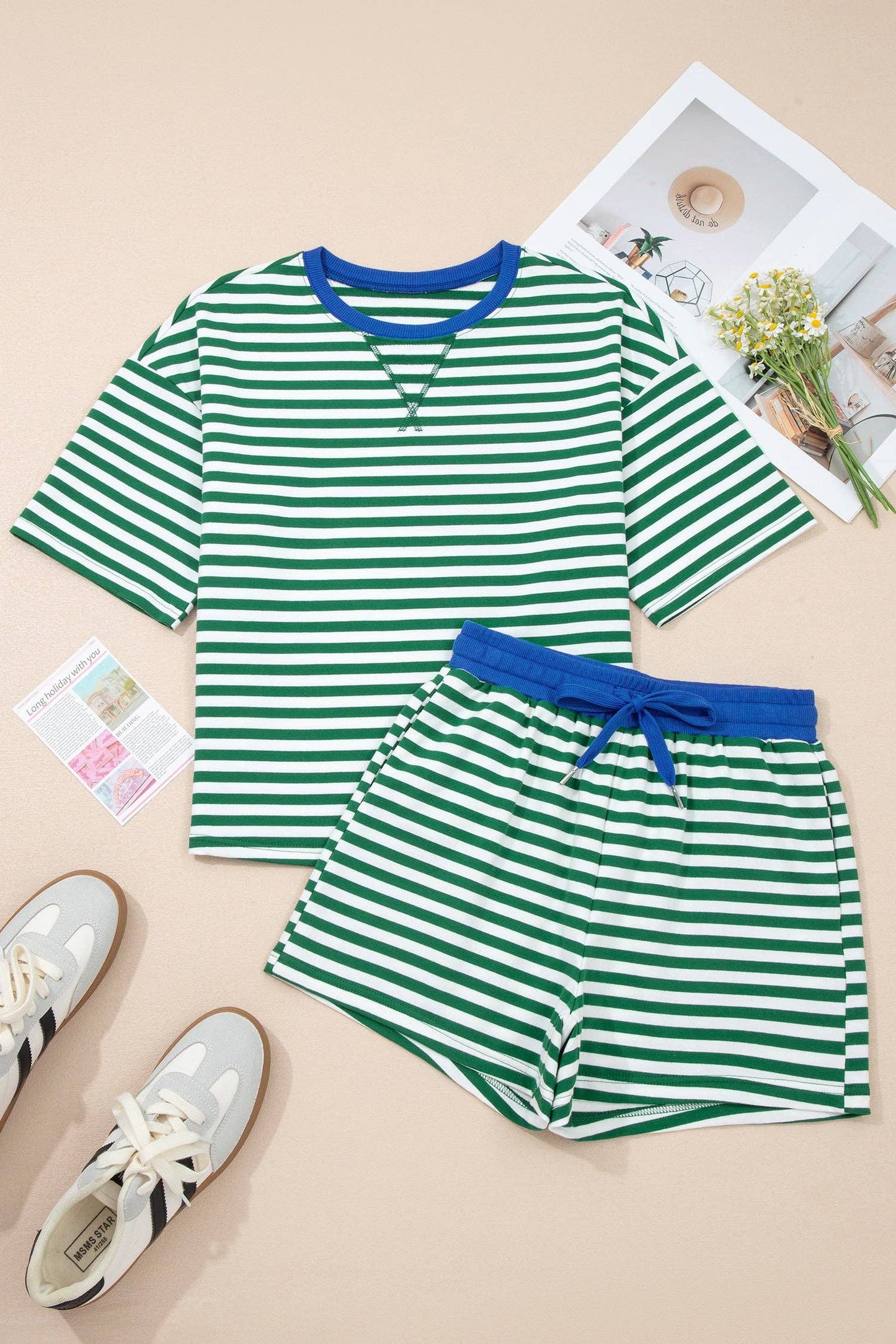 Rose Stripe Stripe Terry Tee and Shorts Set