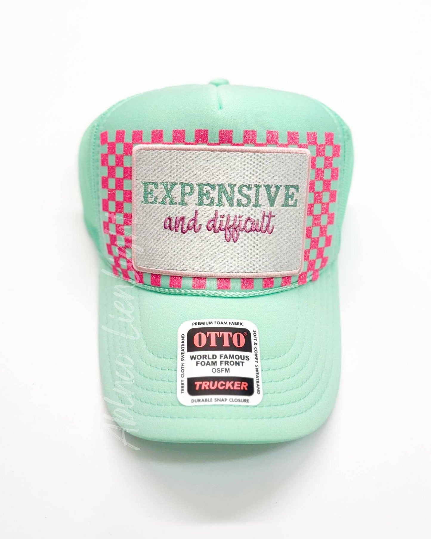 Checkered HTV Glitter Trucker Hat Background Transfer