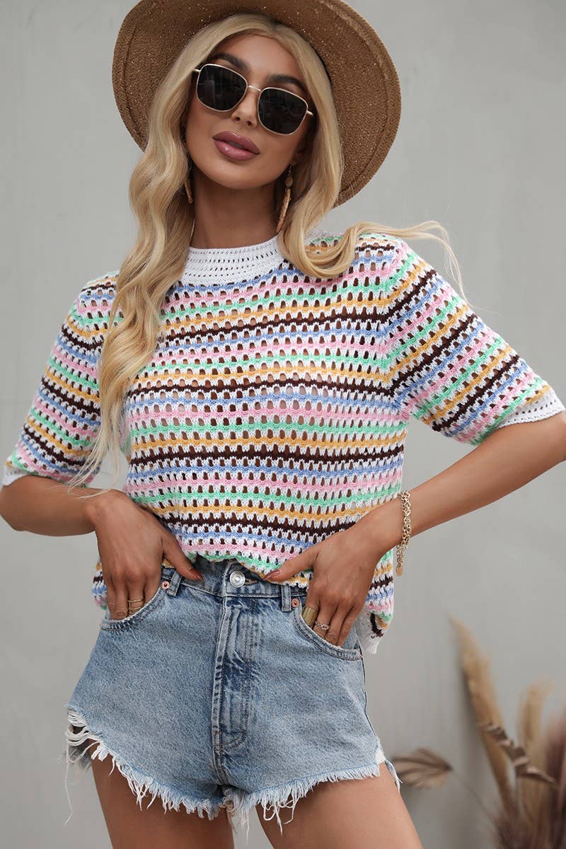 CWTTS0736_Crochet Short Sleeve Pullover Sweater