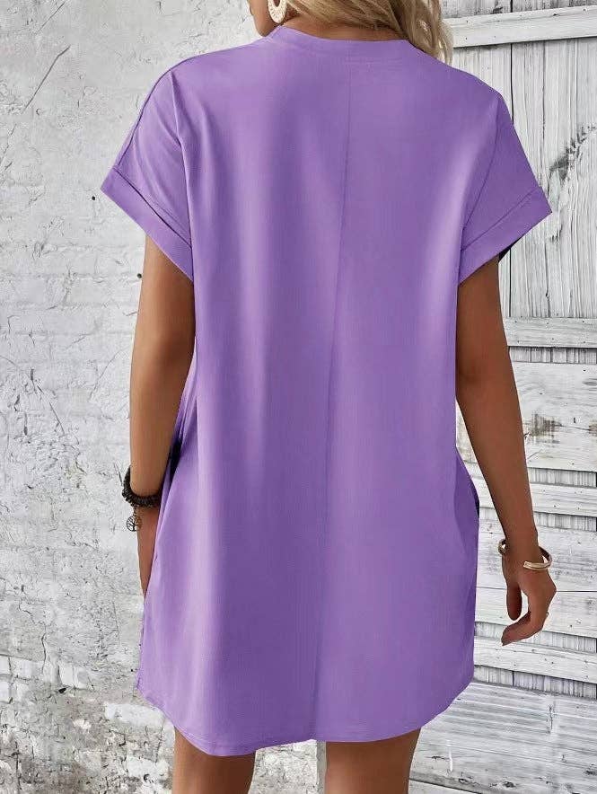 Relaxed Fit Cotton Short Sleeve Pocket Dress for Summer