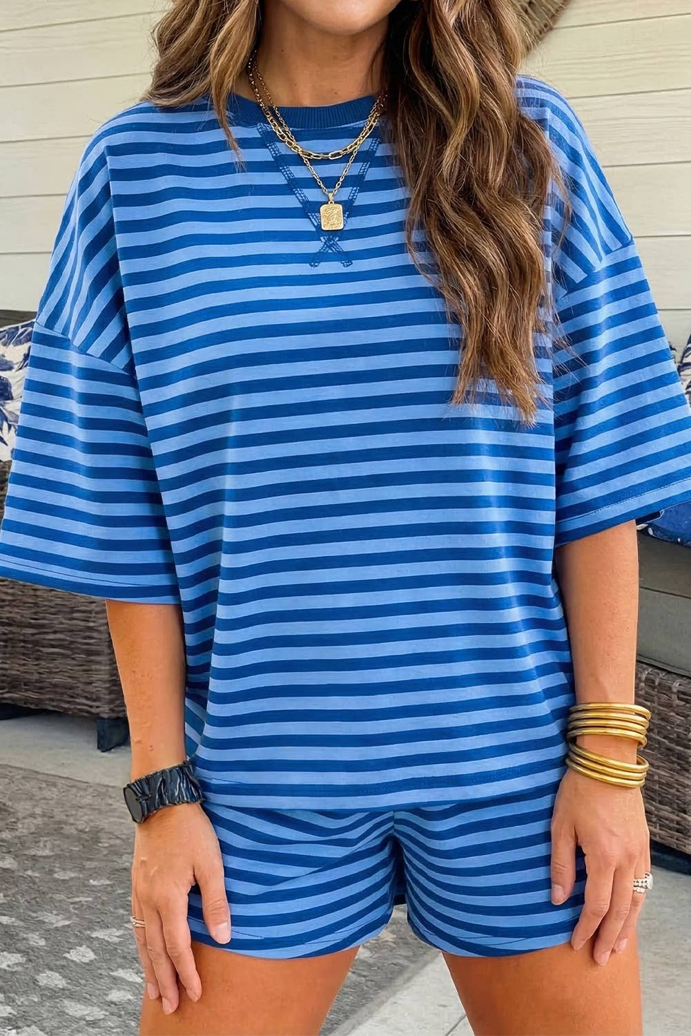 Dropped Shoulder Tee Loose 2pcs Short Set