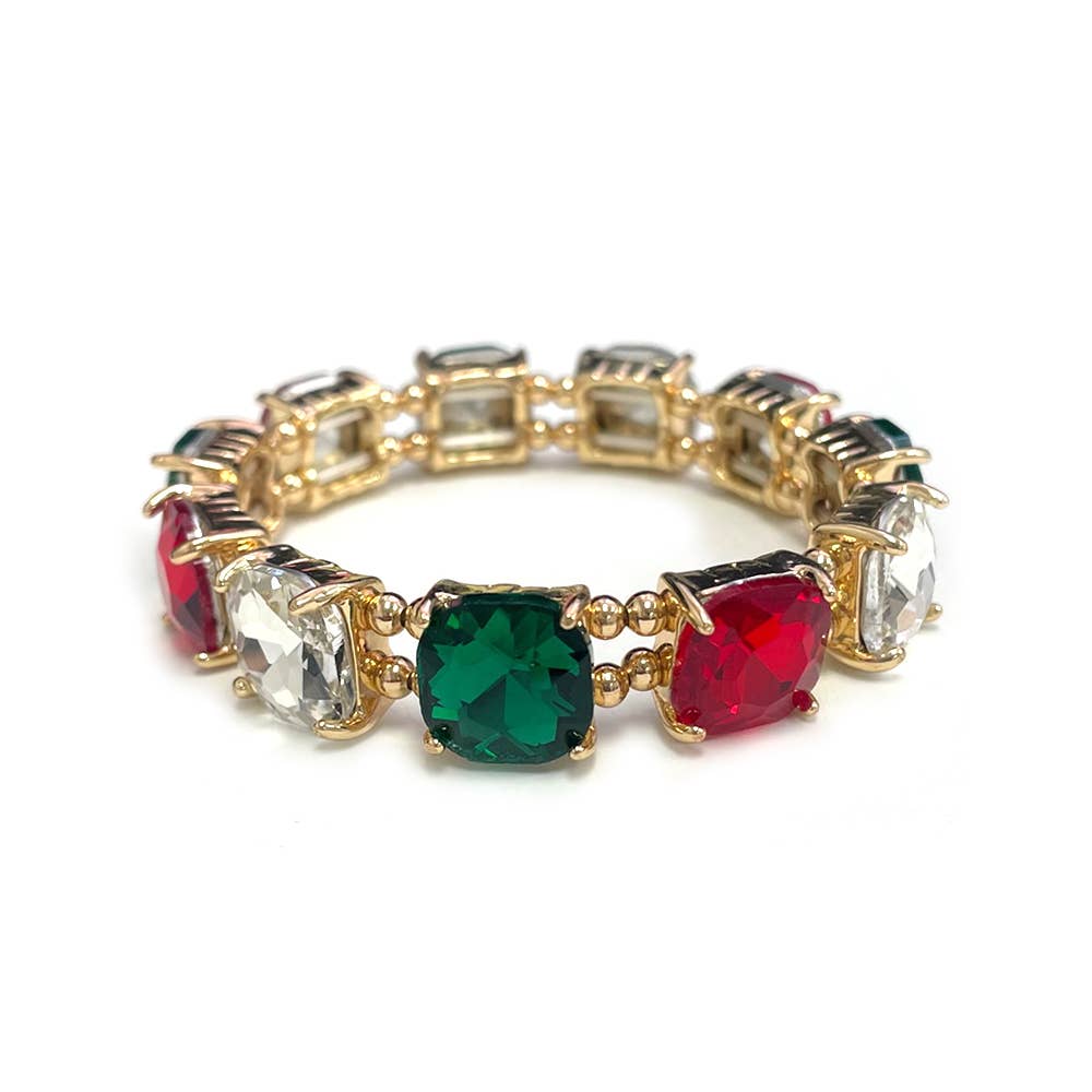 Cushion Cut Glass Crystal Linked Stretch Bracelet