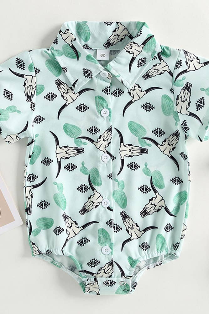 Western Style Cactus Print Button Up Shirt Romper BDR005