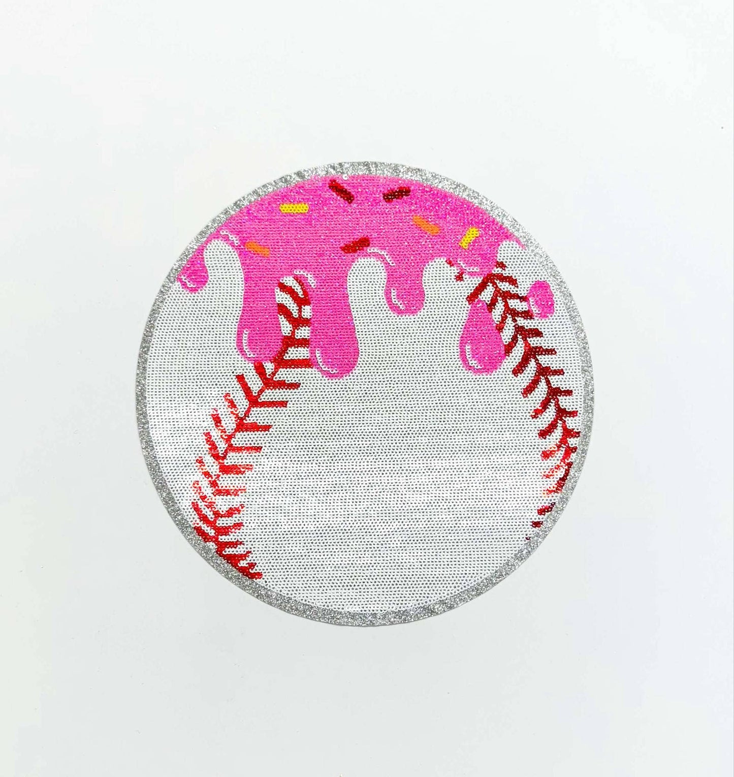 Baseball Drip Ice Cream Ball Sequin Patch - Large