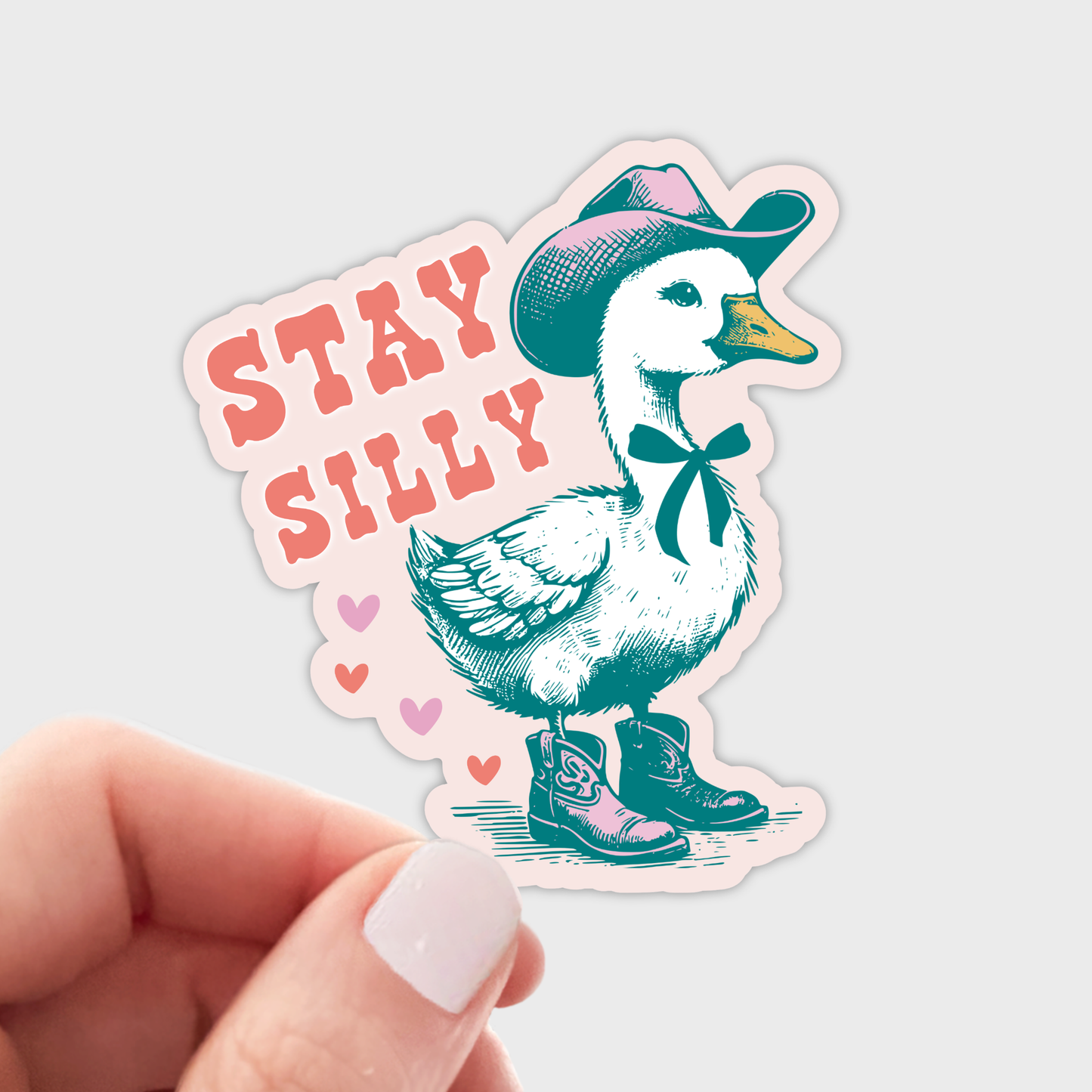 Stay Silly Sticker - goose, cowboy, women, pink, western