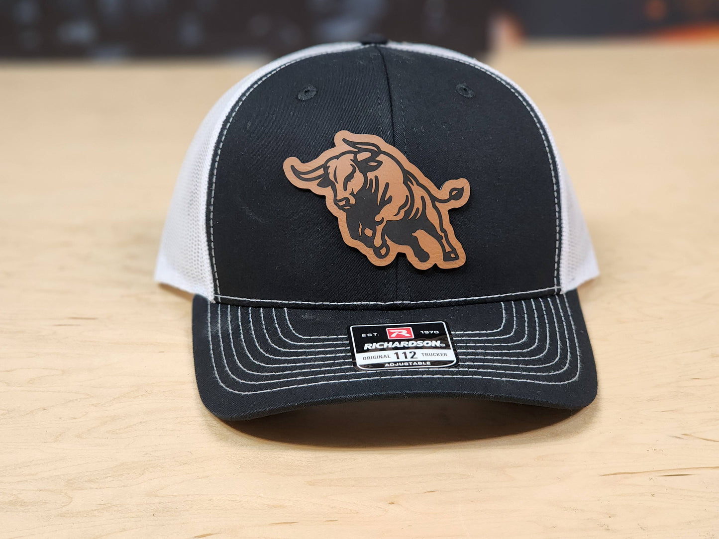 Bull Emblem Mesh Back Cap - Black & White, Richardson 112