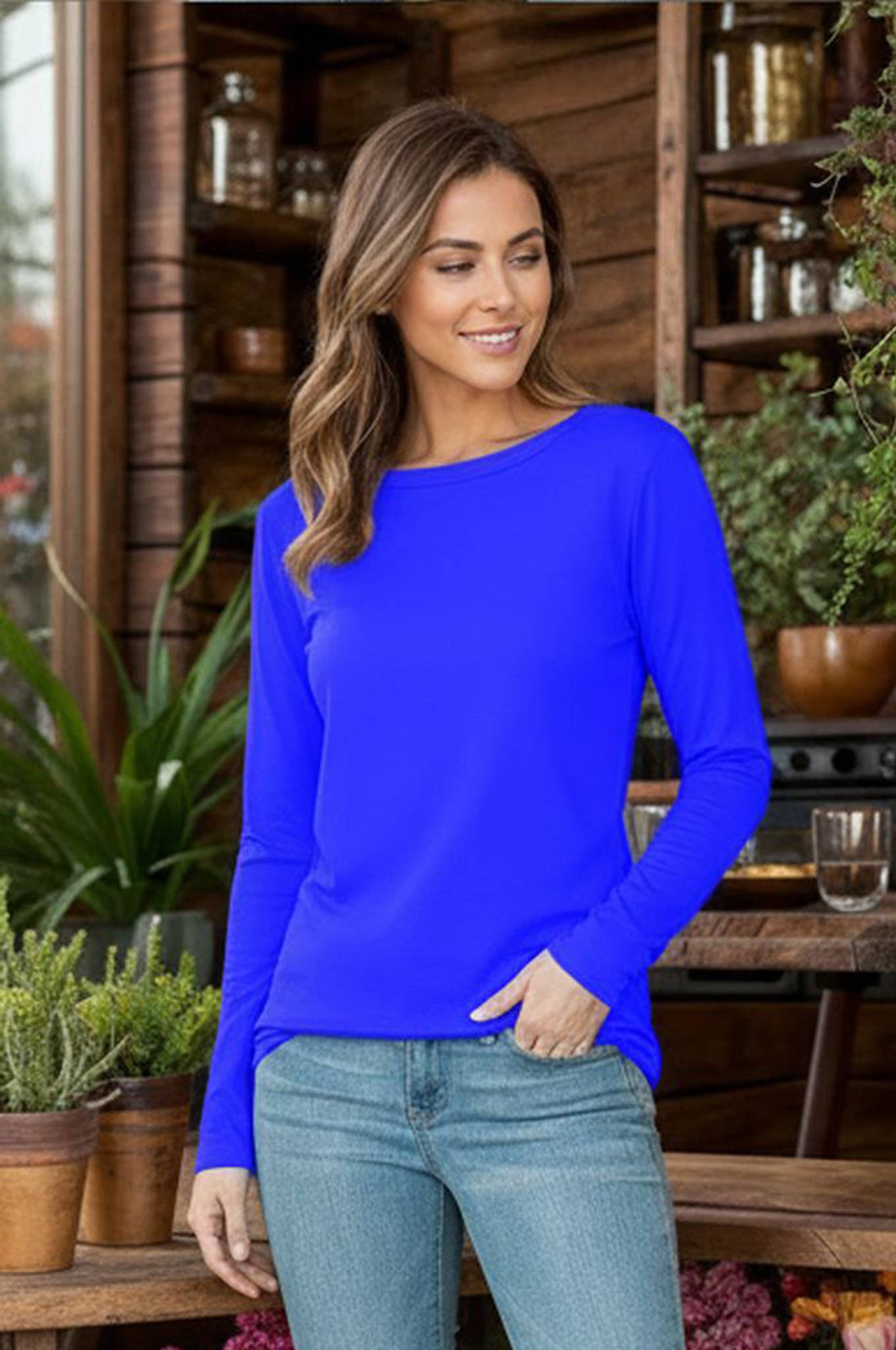 ROUNDED BOTTOM SOLID BASIC LONG SLEEVE TOP