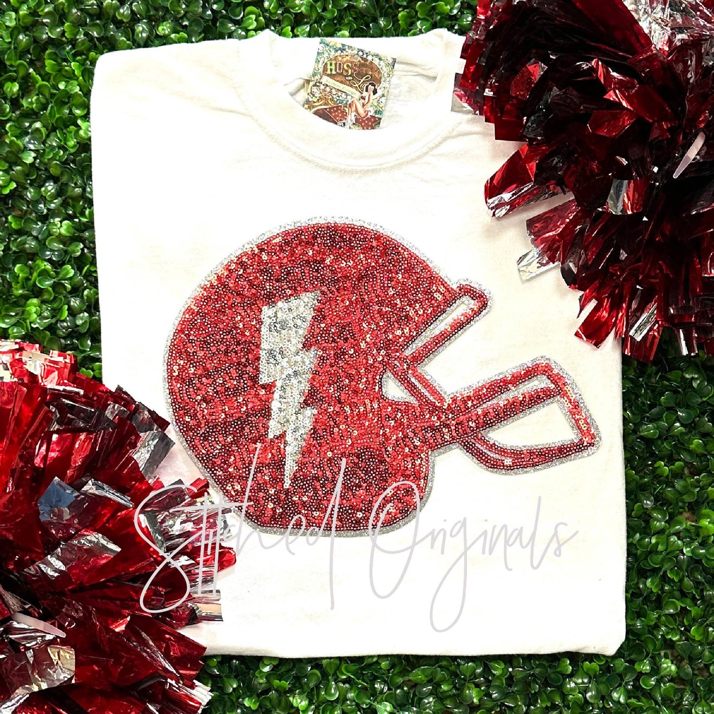 Red Helmet Sequin Patch, Iron on Patch, Sequin Patch