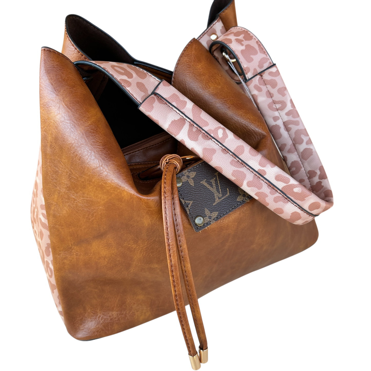 Cognac Lawless Leopard Trim Hobo
