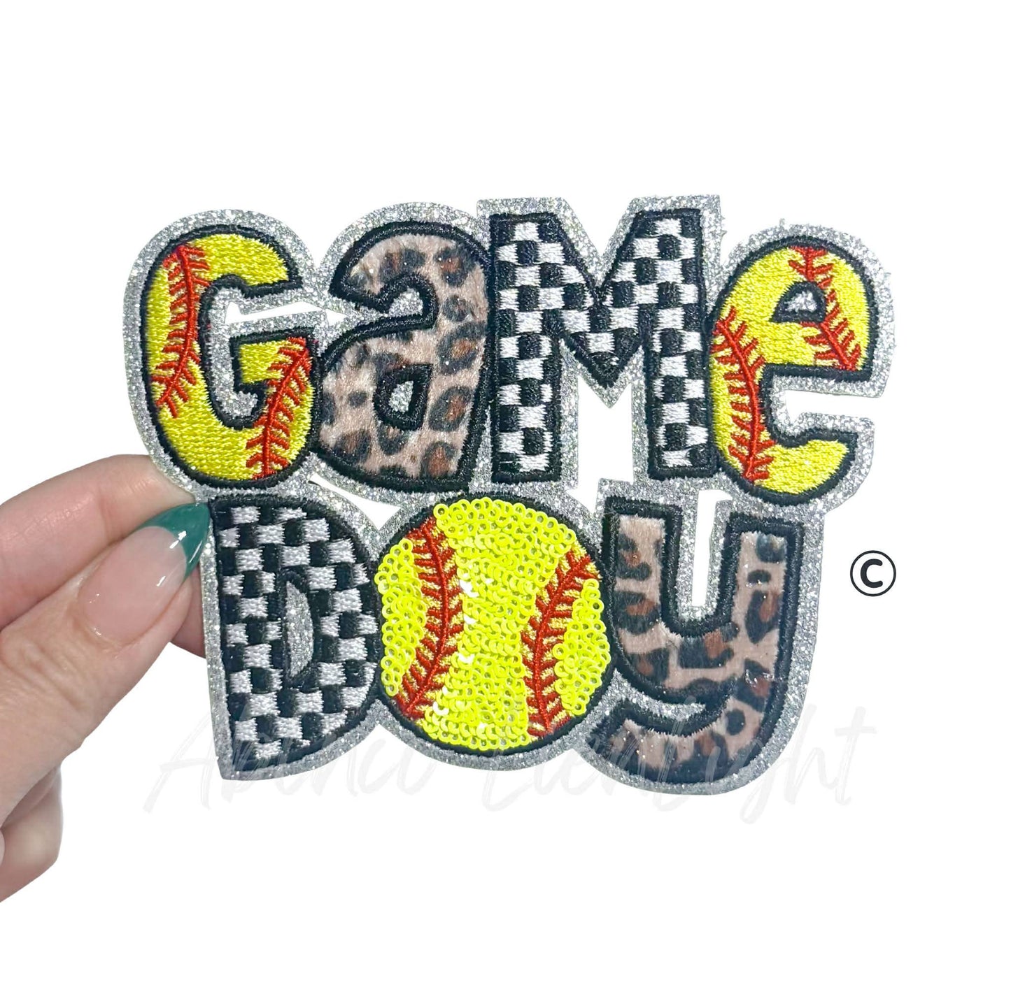 Softball Game Day Checkered Cheetah Sequins Patch - Small