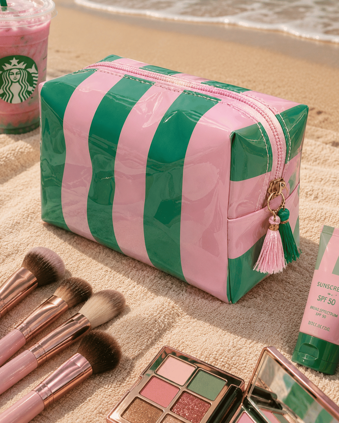 PVC Waterproof Wide Stripe Beach Make Up Bags-W